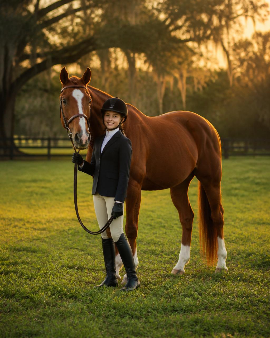 A young rider with her horse at Le Bocage